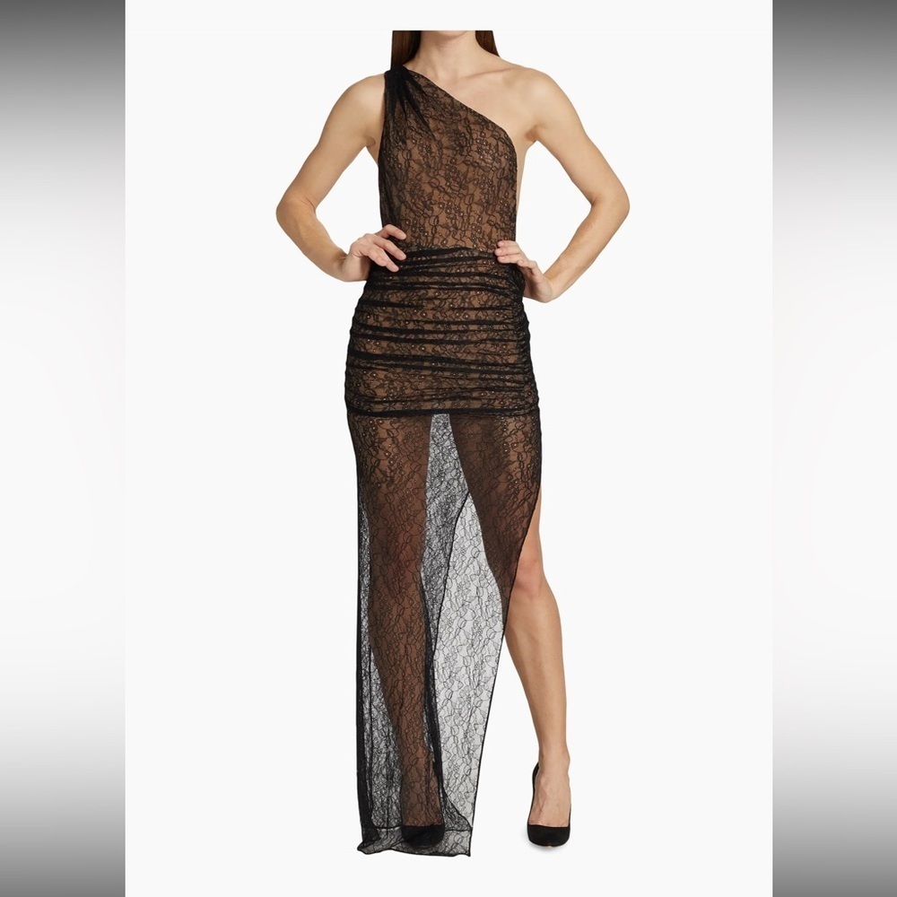 LaQuan Smith Backless Sheer Lace Gown S